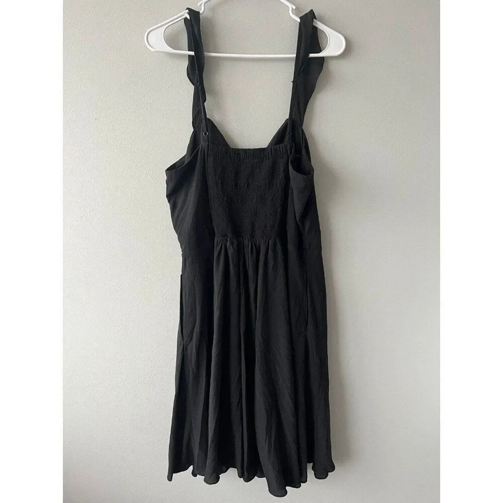 City Chic Plus Size Women Black Coquette Flare Smocking Back Babydoll Dress S/16